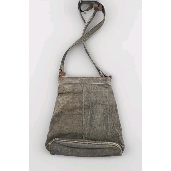 Mona B Cross City Crossbody Canvas Bag Distressed Y Zipper Credit Card Leather - Picture 4 of 7
